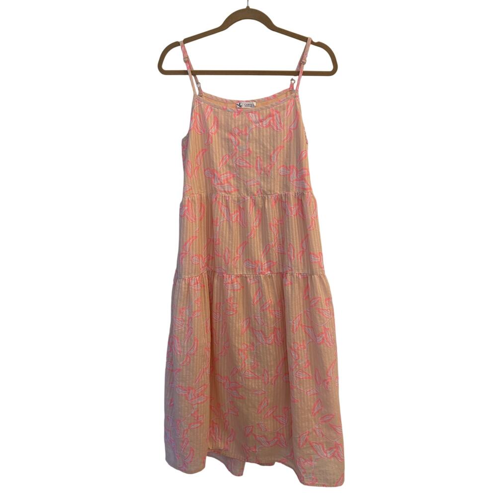 Carve Designs Jacey Textured Dress Orange Pink Tiered Cotton Midi Pockets Large - Picture 3 of 6